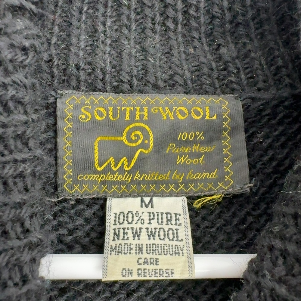 Vintage South Wool Sweater Mens M Black Wool Bird Floral Mock Neck Cottagecore - Picture 4 of 8